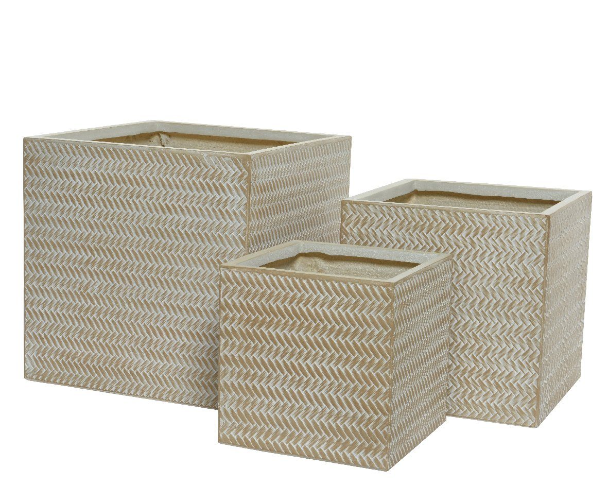 Decoris season decorations Blumentopf, Blumentopf Outdoor in Flechtoptik  Fibreclay 24-30-37cm beige 3er Set