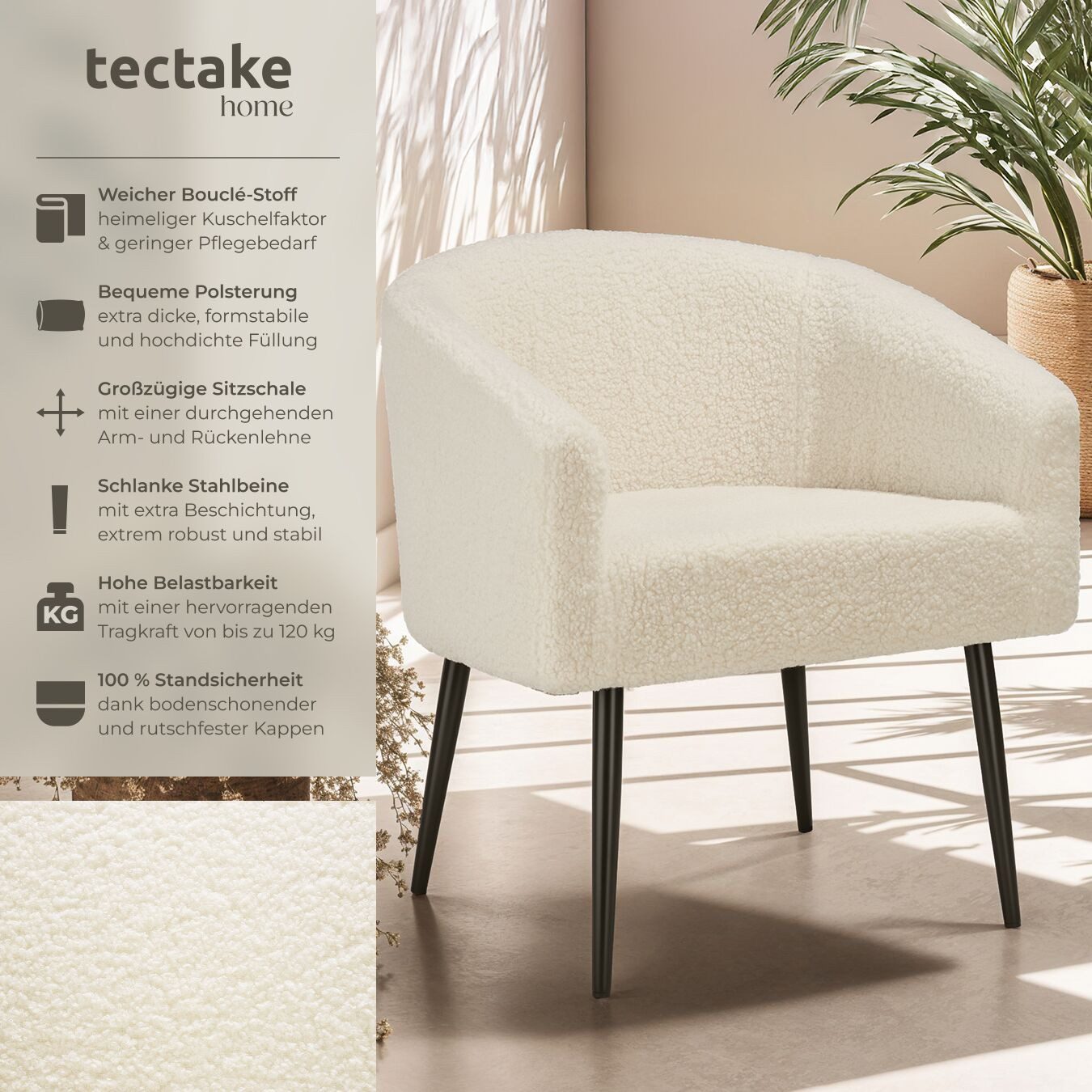 tectake Relaxsessel Sessel, gepolstert, mit Bouclé-Bezug günstig online kaufen