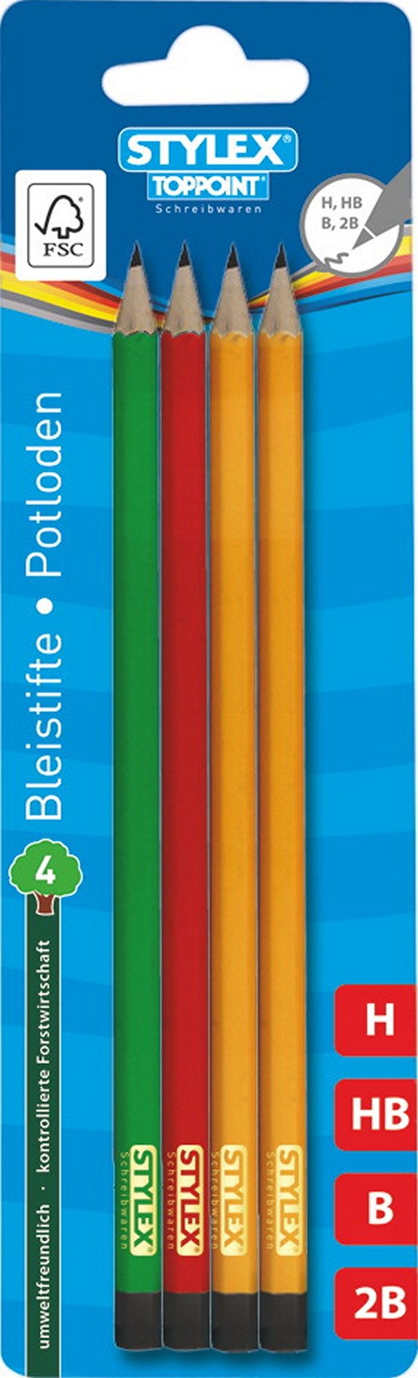 Stylex Schreibwaren Bleistift 4 Bleistifte / Härtegrad: je 1x H HB B 2B