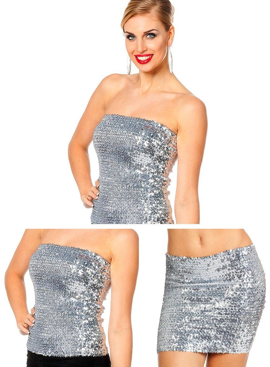 Metamorph Kostüm Tube Top/Rock silber - 2in1 Damentop für Fasching, Was woanders 'Jacke wie Hose' ist, kommt hier als Oberteil und Rock zu