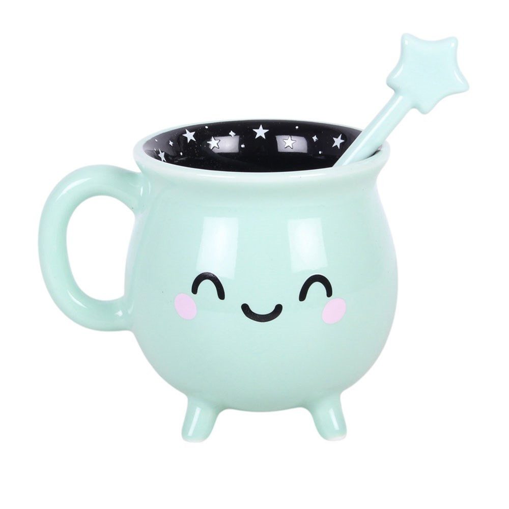 Something Different Tasse Kawaii Hexenkessel Tasse & Zauberstab – Türkis/Schwarz