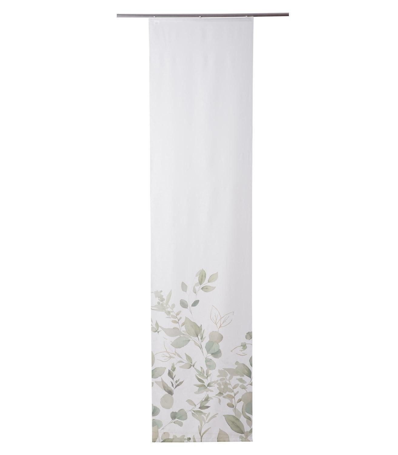 Home4You Vorhang Flächenvorhang, 60 x 245 cm, Weiß, Lindgrün, (1 St), halbtransparent, Polyester, mit Blättermotiven, inkl. Technik