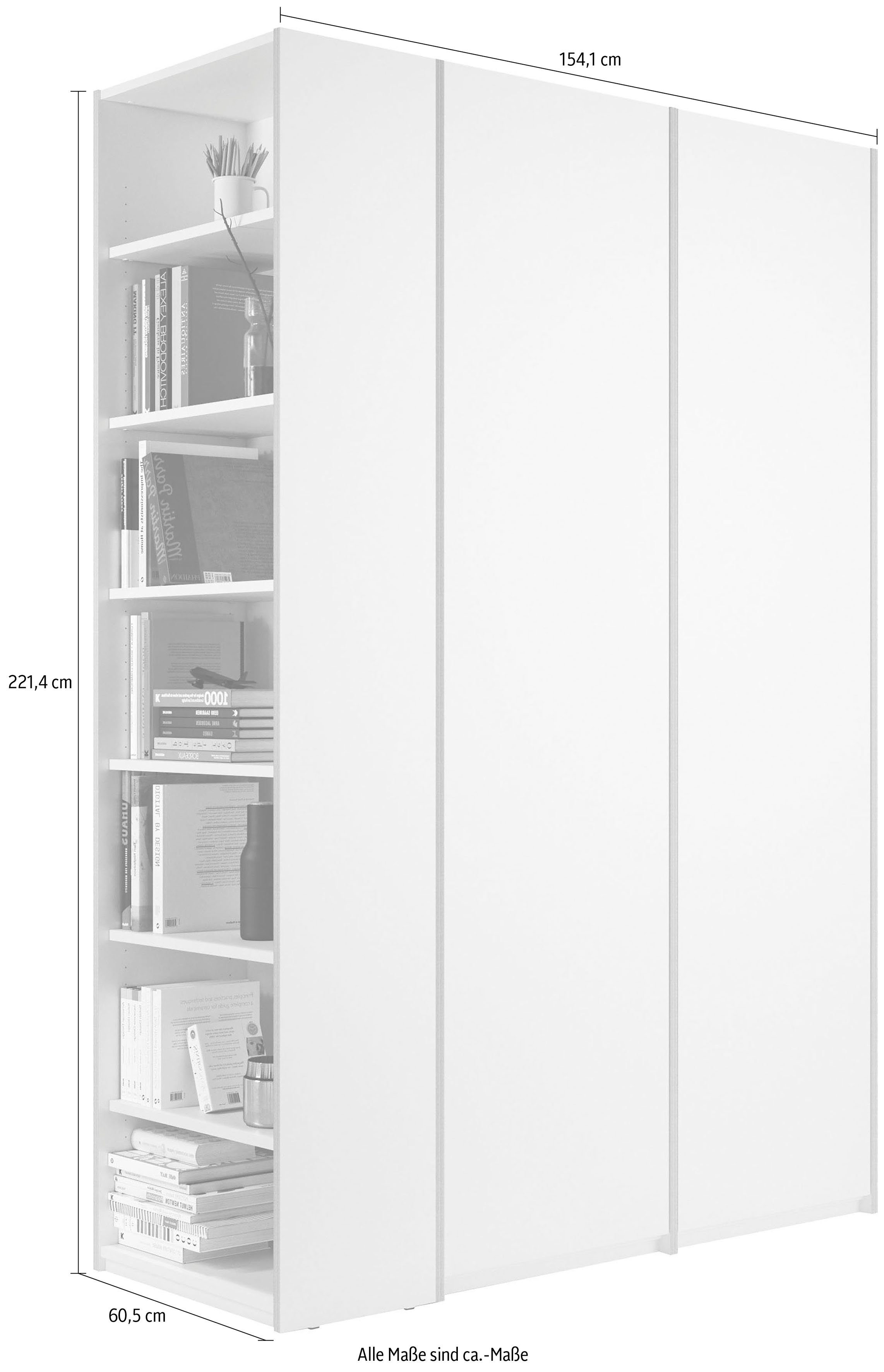 Plus oder inklusive Modular SMALL Drehtürenschrank 7 Müller Variante Seitenregal links montierbarem Anbauelement, weiß/birke | rechts weiß/birke LIVING