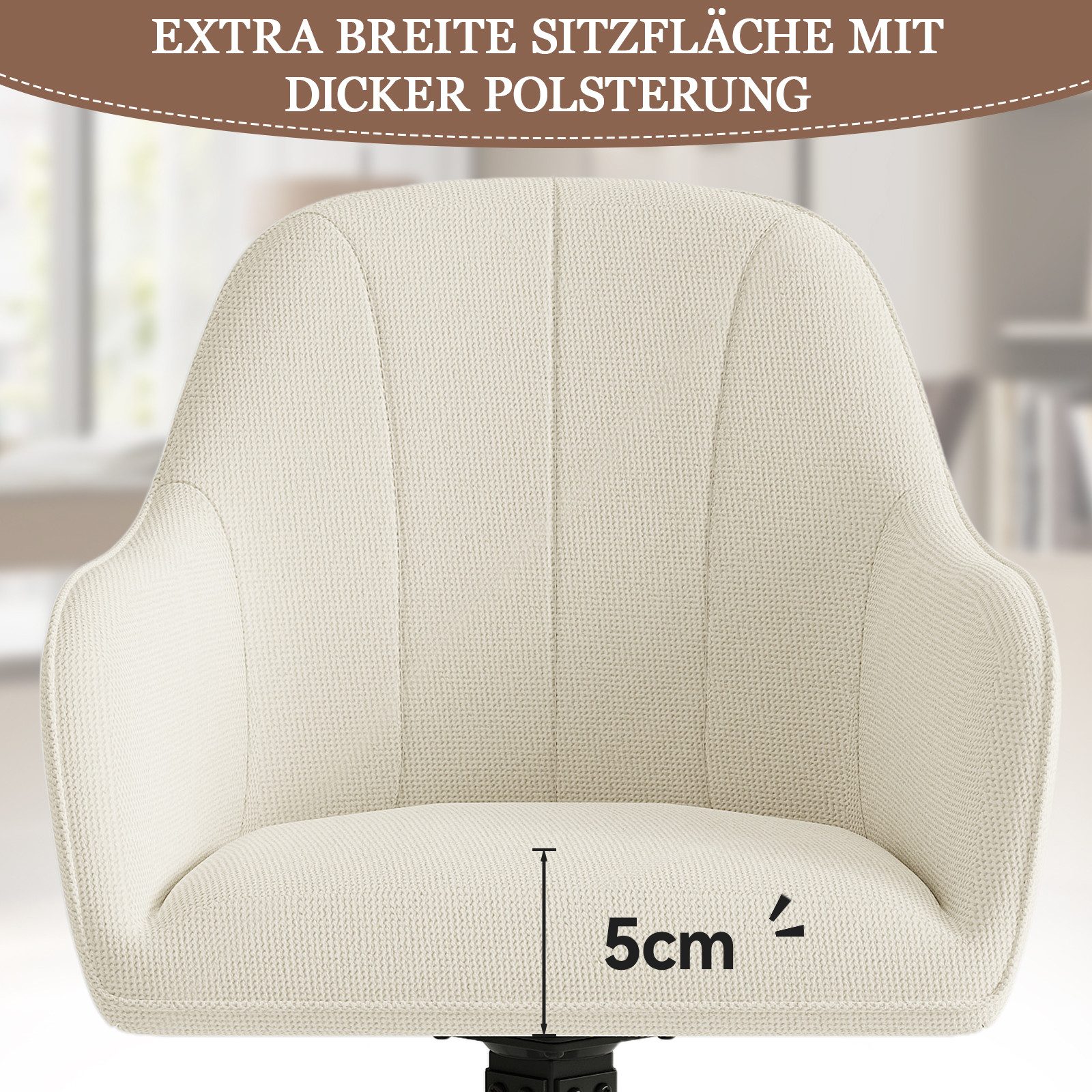 HawthyHome Esszimmerstuhl mit Armlehnen und Metallbeinen, 4er-Set, 360° drehbarer,Beige (4 St), 360° drehbarer – Bild 4 von 5