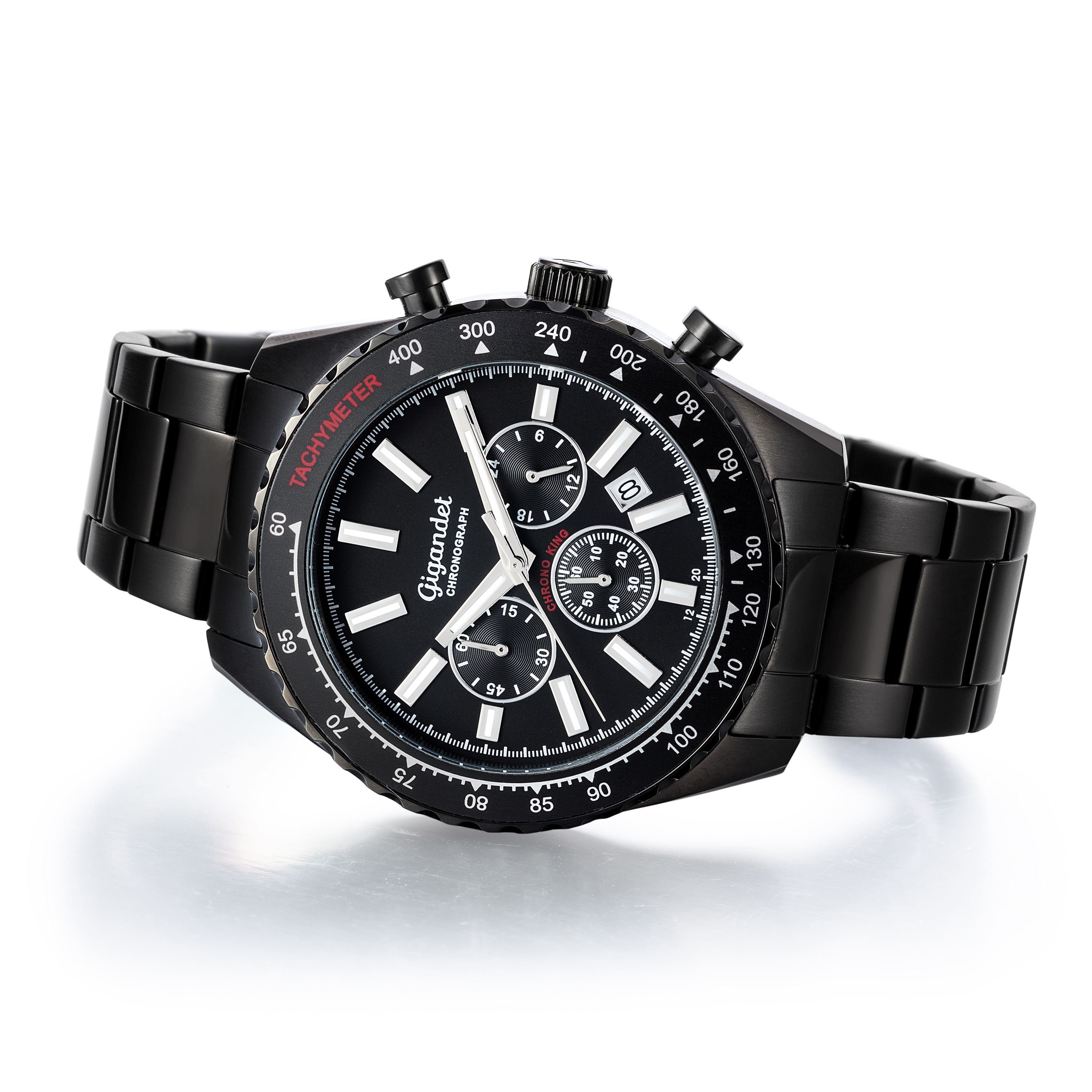 Gigandet Chronograph Herrenuhr, Armbanduhr, Sportuhr, 45mm, CHRONO KING G28-007, Mineralglas, Datumsanzeige, Edelstahlband, 10bar/100m wasserdicht