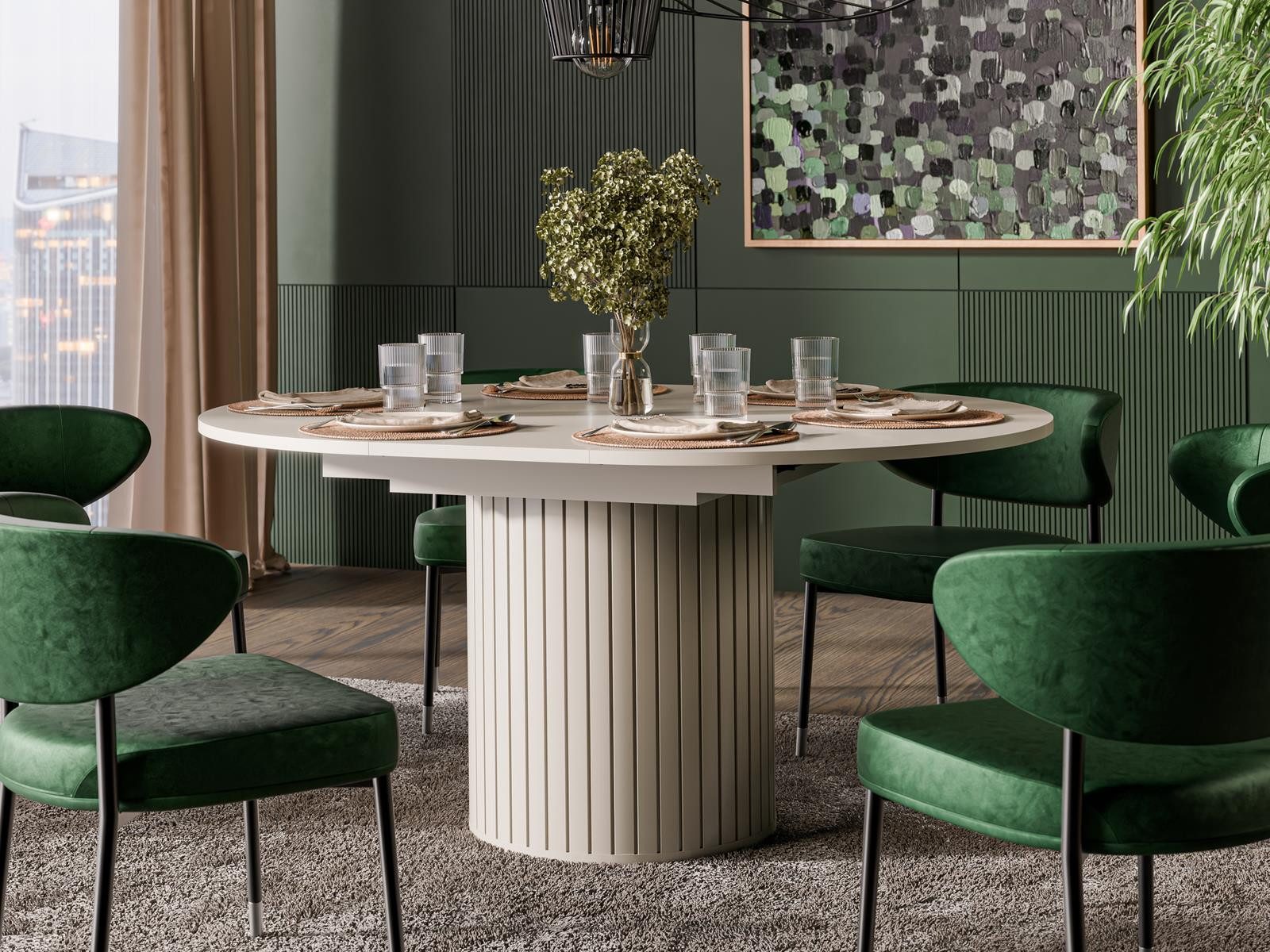 Compleo Esstisch 120-160 cm MODERNO, Säulengestell mit Rillenstruktur, ausz günstig online kaufen