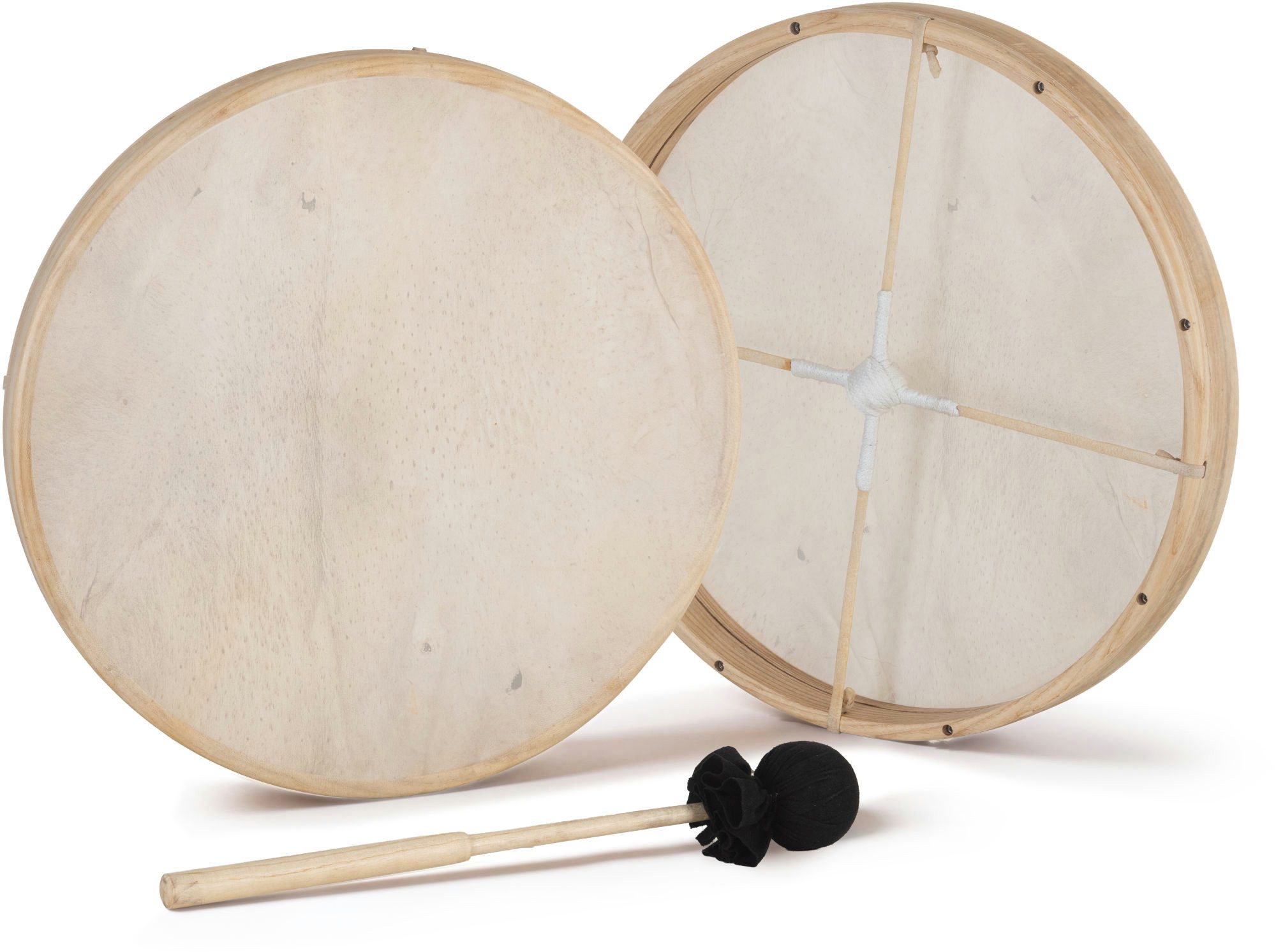 Classic Cantabile Handtrommel FD-18 Ethnic Frame Drum stimmbar 18 Zoll Naturfell Eschenrahmen,ink. Schlägel, Stimmbare Rahmentrommel mit Naturfell und Eschenrahmen