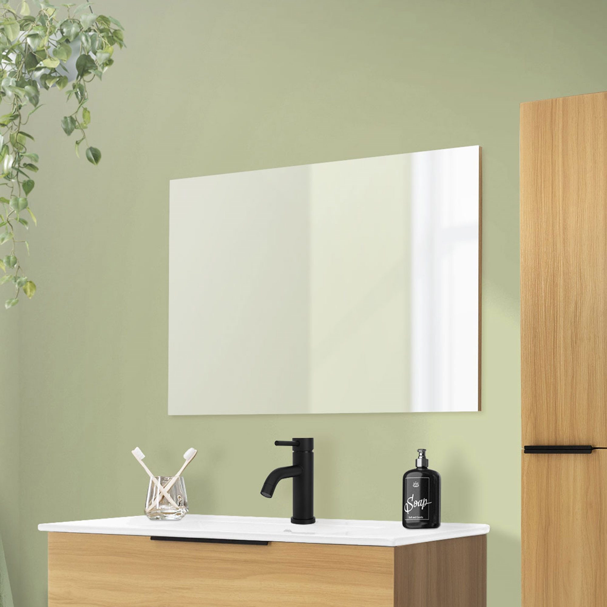 ML-DESIGN Badezimmerspiegelschrank Badezimmerspiegel aus Glas Wandmontage Deko Spiegel Badspiegel Weiß Rahmenlos ohne Led 90 x 60 cm