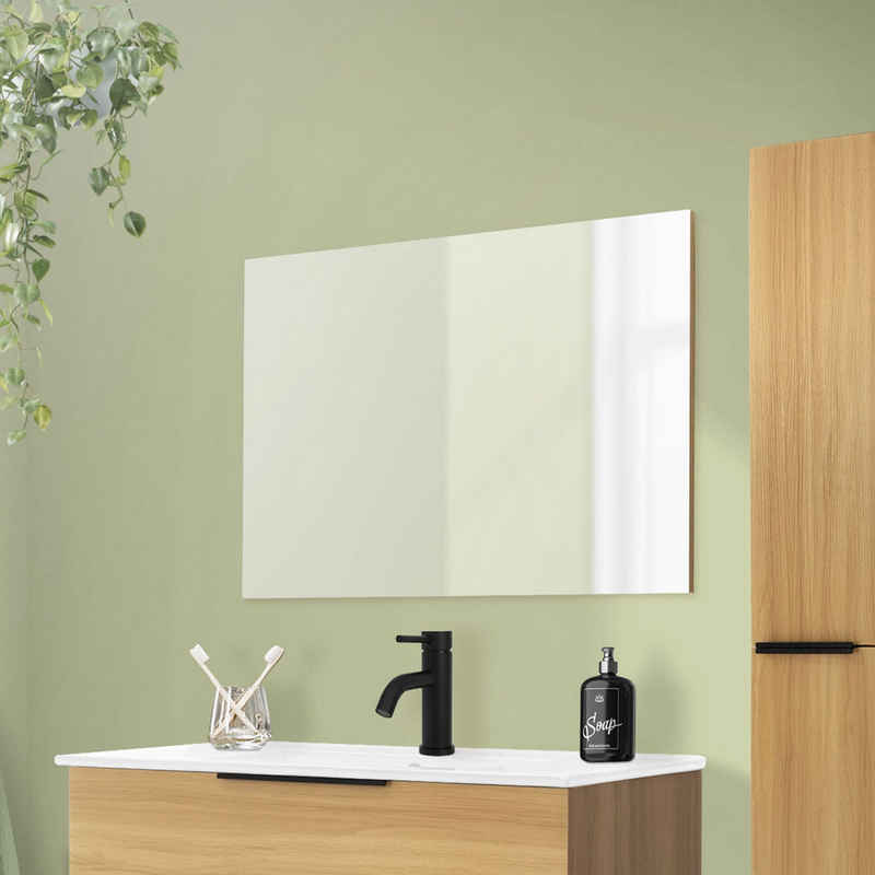 ML-DESIGN Badezimmerspiegelschrank Badezimmerspiegel aus Glas Wandmontage Deko Spiegel 90x60 cm Weiß Rahmenlos Rechteckige Wandspiegel