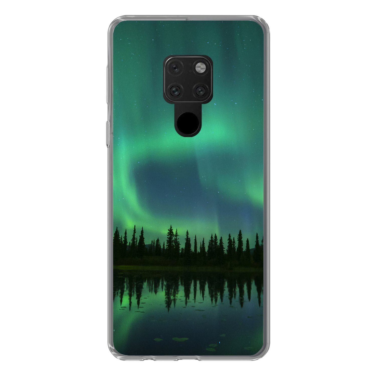 MuchoWow Handyhülle für Huawei P40 Lite Nordlicht - Bäume - Wasser - Alaska, Handy Case, Silikon, Bumper Case Dünn