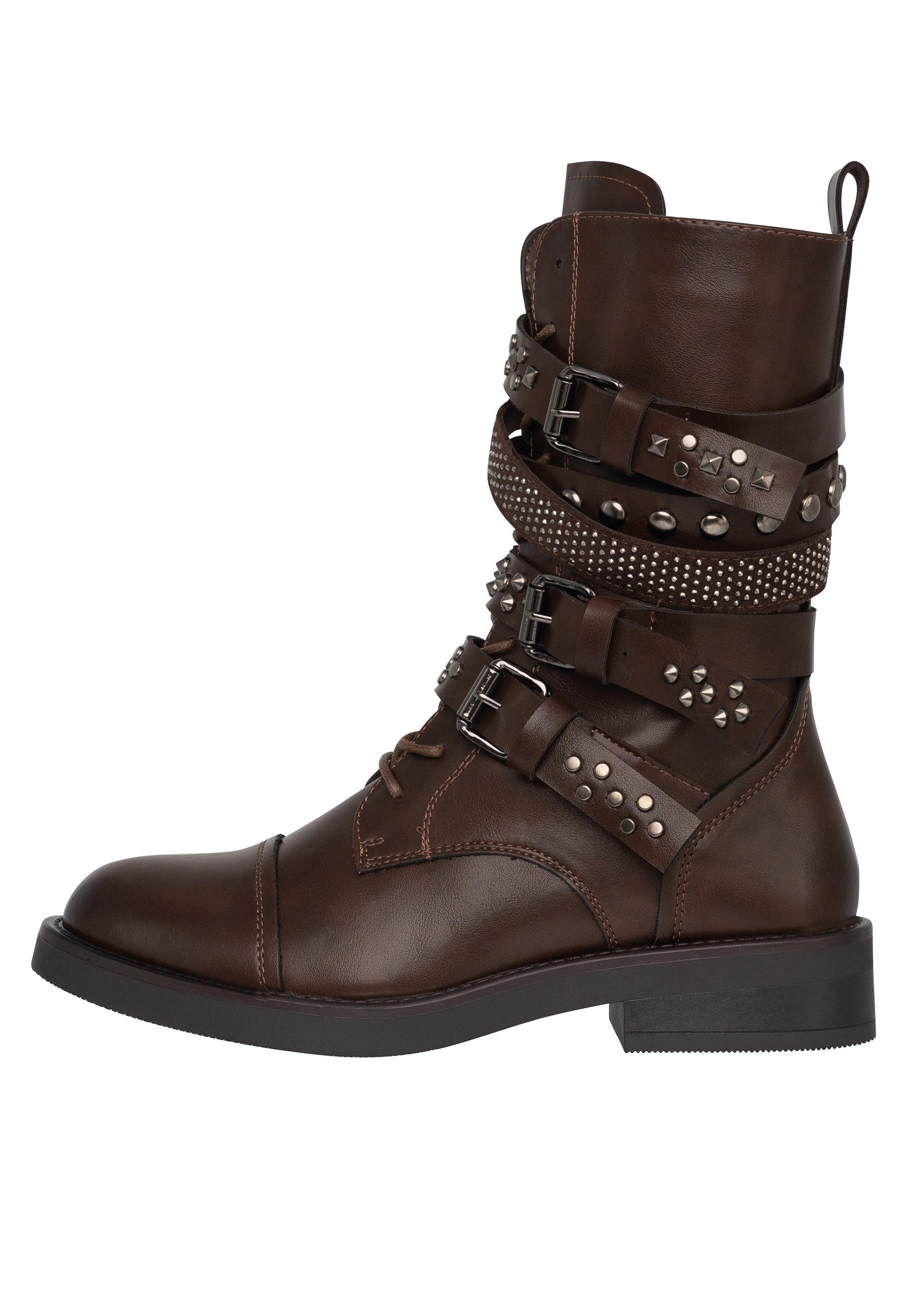 Salinyang Biker Boots mit Nieten, Schnallenriemen und Reißverschluss Stiefel