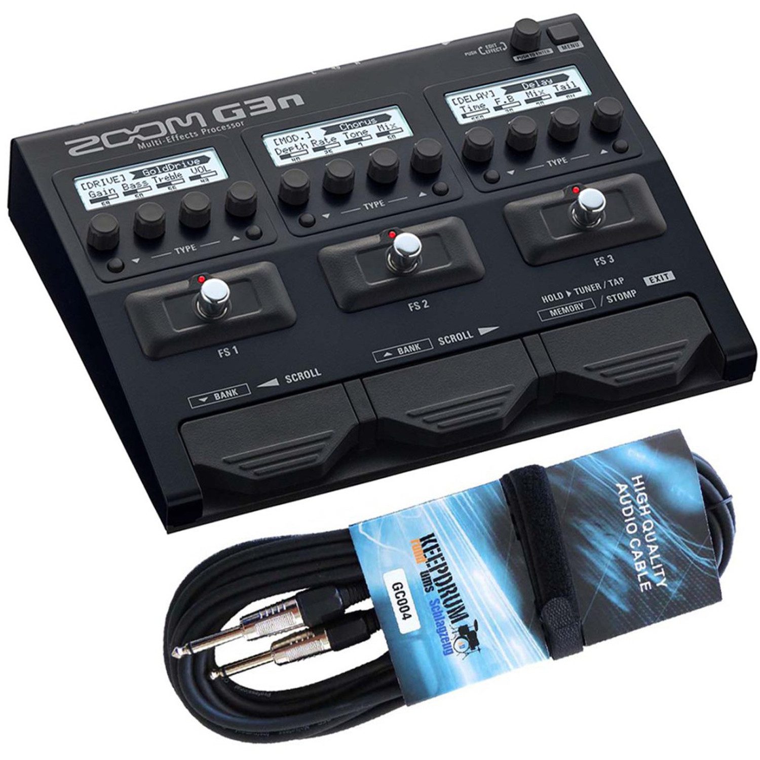 E-Gitarre Zoom G3n Multi-Effektgerät mit Gitarrenkabel