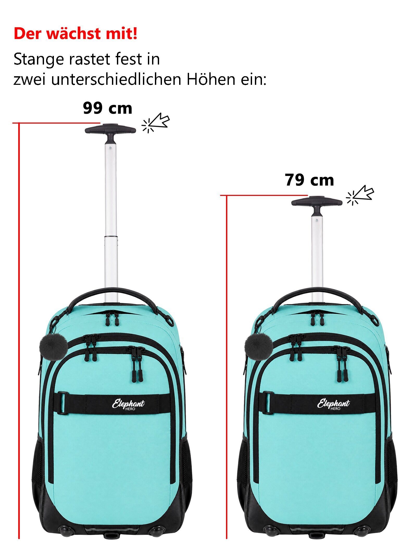 ELEPHANT Schulrucksack Schultrolley Trolley Hero Signature Schulrucksack (3 Teile Set), Rucksacktrolley Schule Rucksack Trolly, Sporttasche, Mäppchen Box +tsm
