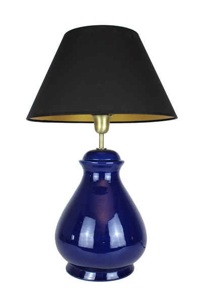 Signature Home Collection Nachttischlampe Tischlampe Keramik dunkelblau mit Lampenschirm schwarz, ohne Leuchtmittel, warmweiß, Nachttischlampe