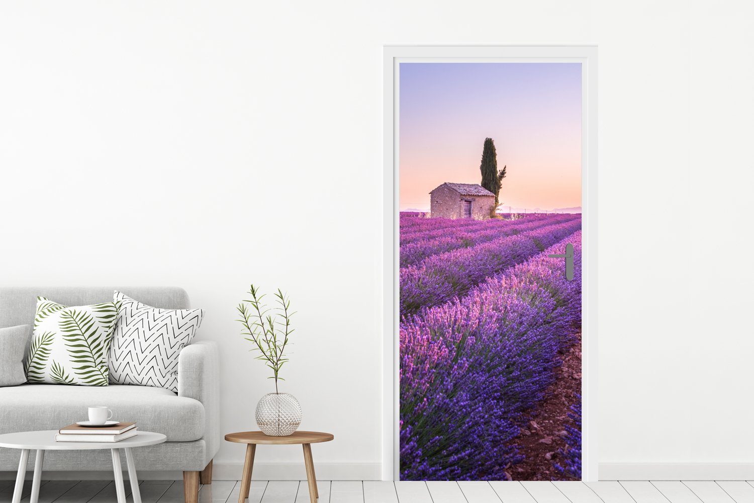 MuchoWow Türtapete Lavendel - Sonnenuntergang Lila - 75x205 Blumen, Tür, Fototapete Türaufkleber, Matt, - (1 für bedruckt, cm St)