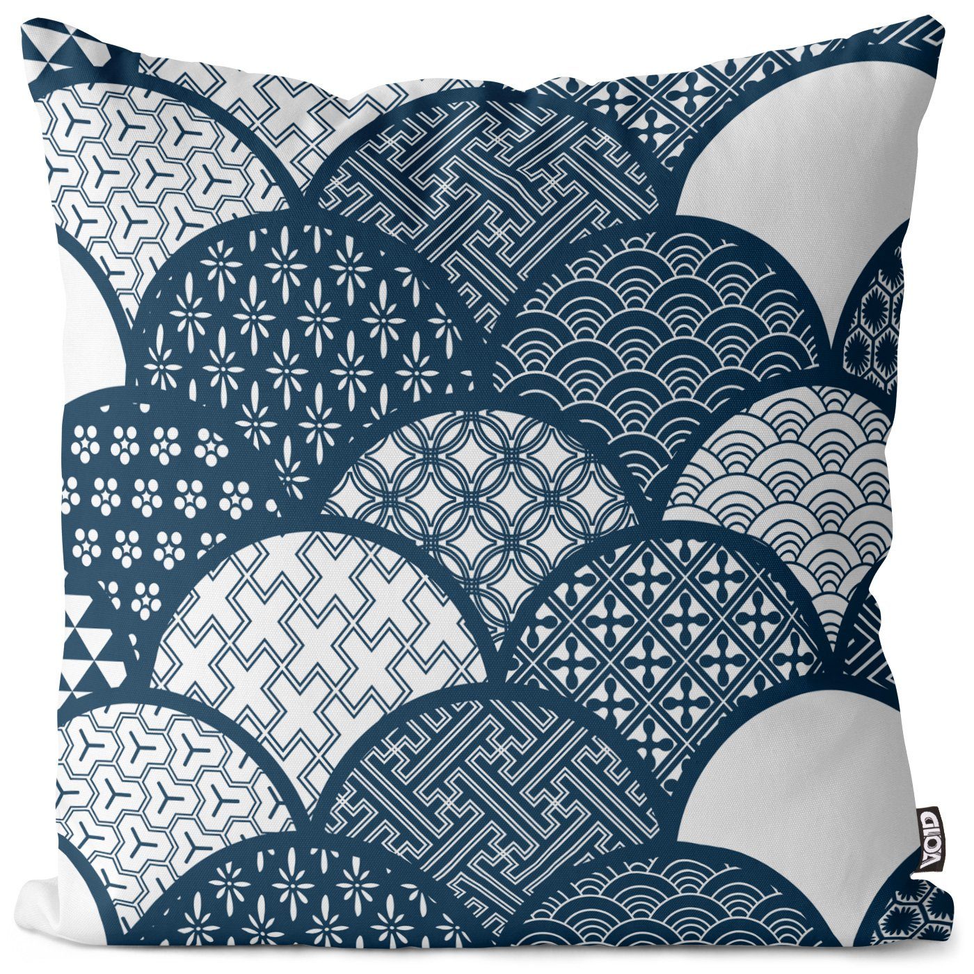 Kissenbezug, VOID (1 Stück), Sofa-Kissen Asien Wellen Muster gemustert Blau Weiss Blumen Wasser Küche Bad asiatisch Orient Orientalisch Design modern Grafisch