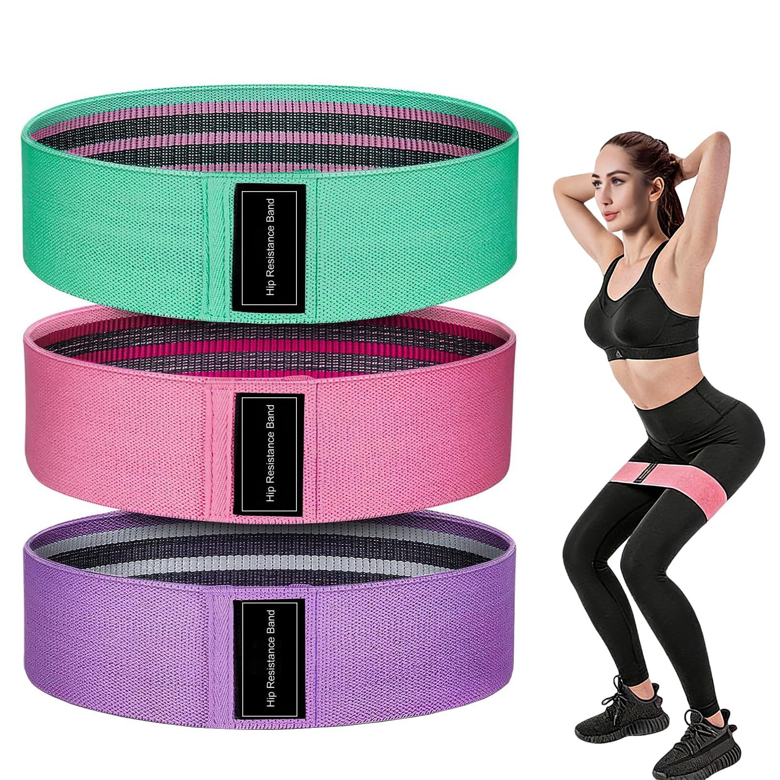 Kityhome Trainingsbänder 3er Set Fitnessbänder Resistance Bands, rutschfest, schweißfest, Verstärktes Gewebe mit Gummischicht,Mobilisation & Dehnübungen