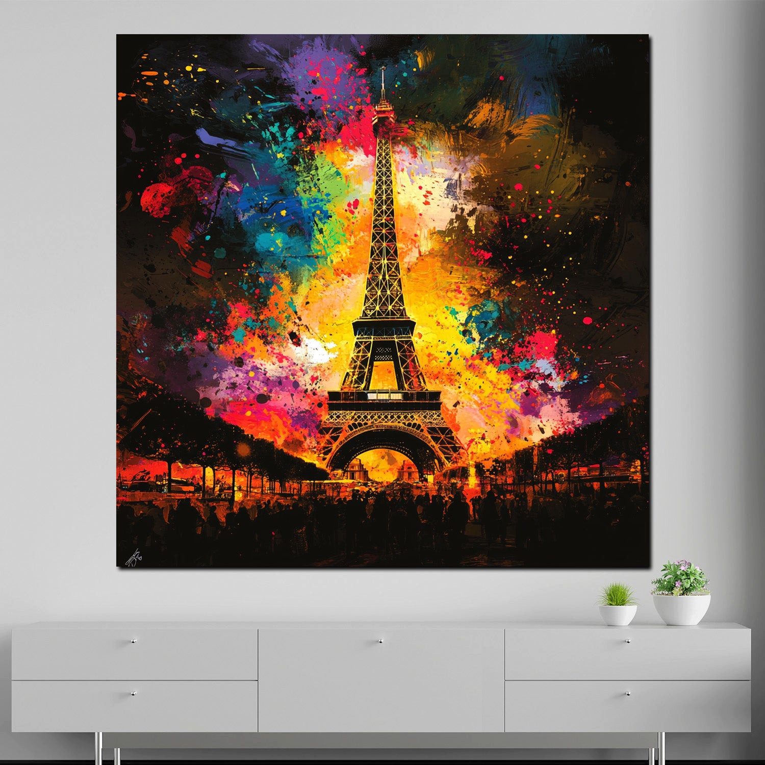 Artedinoi Leinwandbild Abstrakt Paris Eiffelturm Pop Art farbenfroh Leinwandbild Wandbild XL, Paris mit Eiffelturm, bunt