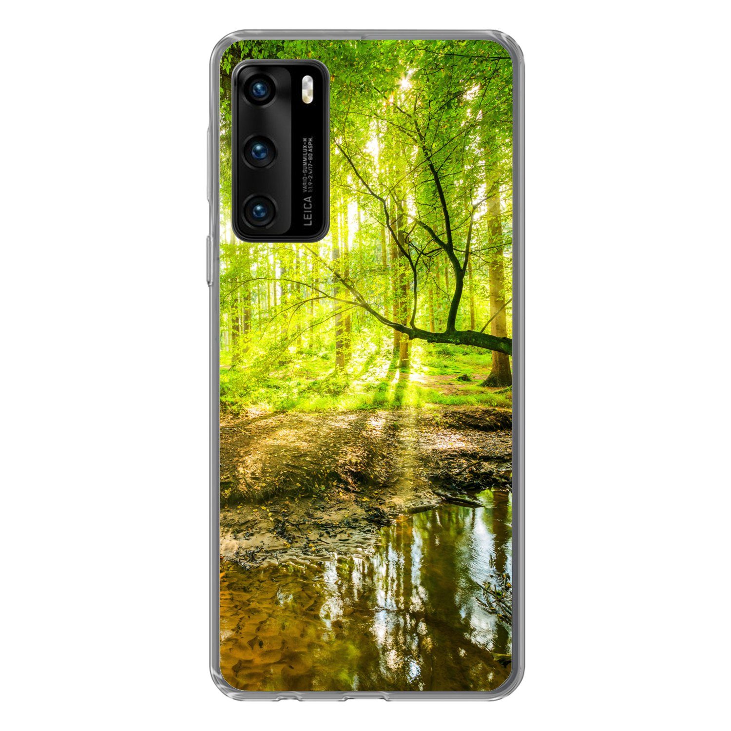 MuchoWow Handyhülle für Huawei P40 Wald - Landschaft - Wasser - Bäume - Sonne - Grün - Nat, Handy Case, Silikon, Bumper Case Dünn