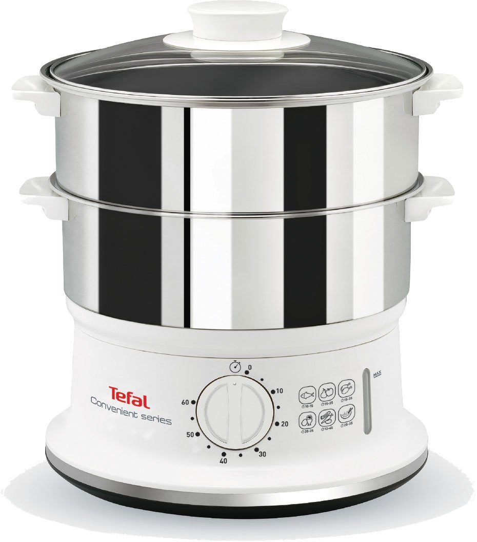 Tefal Dampfgarer VC1451 Convenient Series, 900 W, 2 Edelstahlbehälter, 6 Liter, Ø 24cm, Timer, Abschaltautomatik