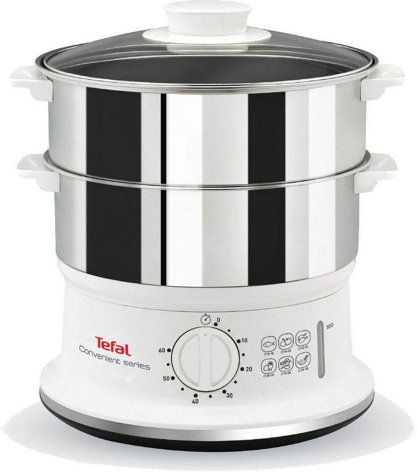 Tefal Dampfgarer VC1451 Convenient Series, 900 W, 2 Edelstahlbehälter, 6  Liter, Ø 24cm, Timer, Abschaltautomatik, Dampfgarer mit 60-Minuten-Timer  und automatischer Ausschaltfunktion