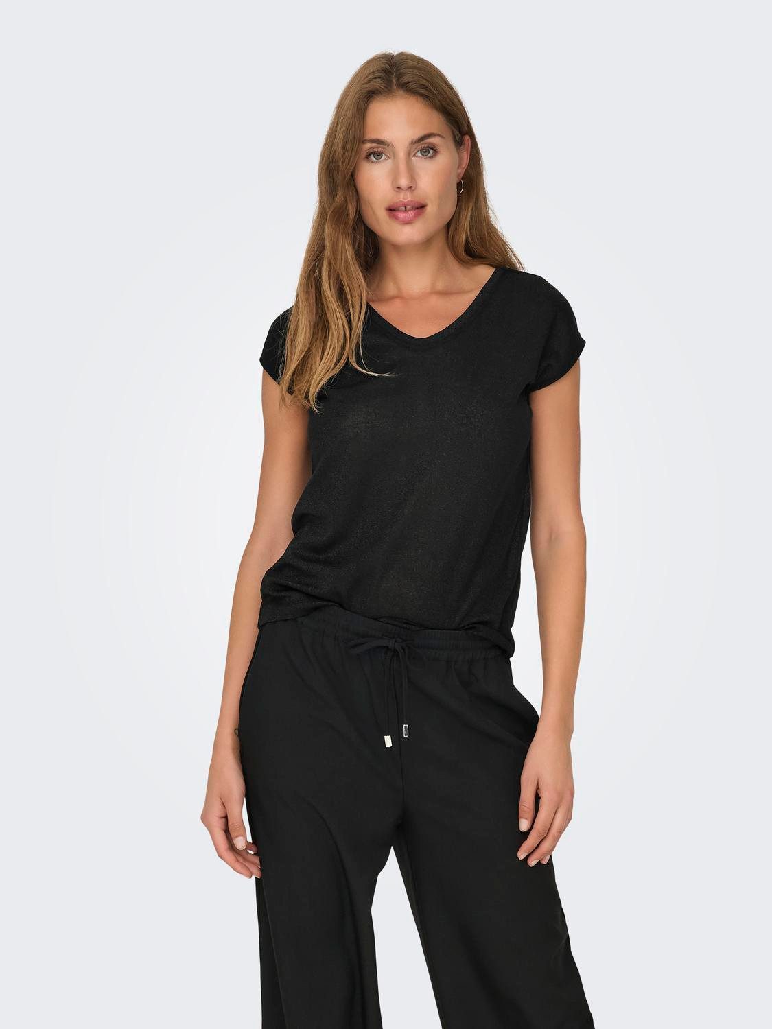 ONLY Kurzarmshirt ONLSILVERY S/S V NECK LUREX TOP JRS NOOS günstig online kaufen