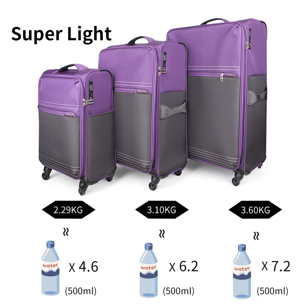 erweiterbarer 20-24-28-Zoll-Koffer NEWCOM 3-teiliger Gepäckset NEWCOM Lila Handgepäckkoffer
