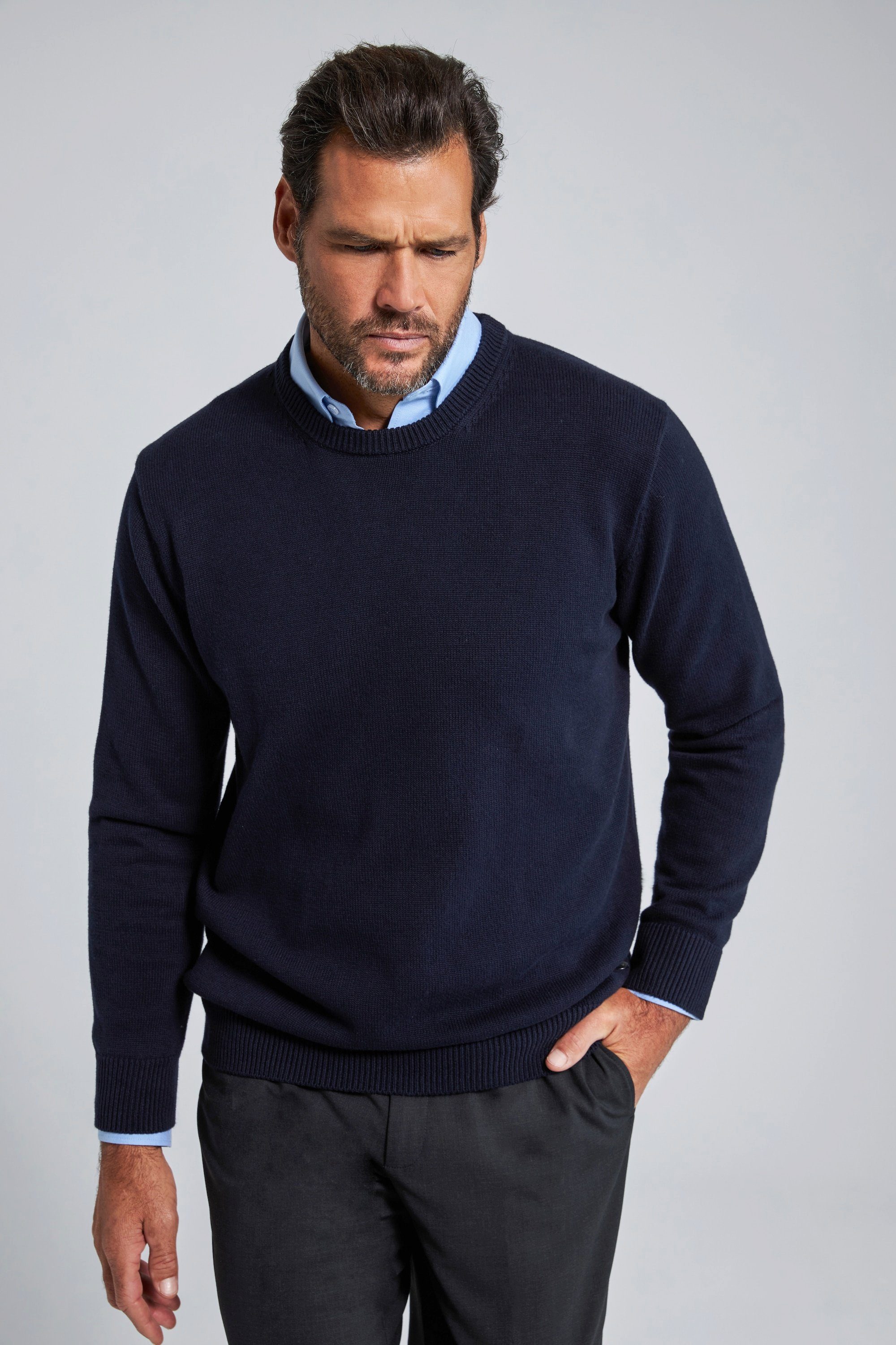 Rundhalspullover Pullover runder Ausschnitt JP1880-Stick Baumwolle
