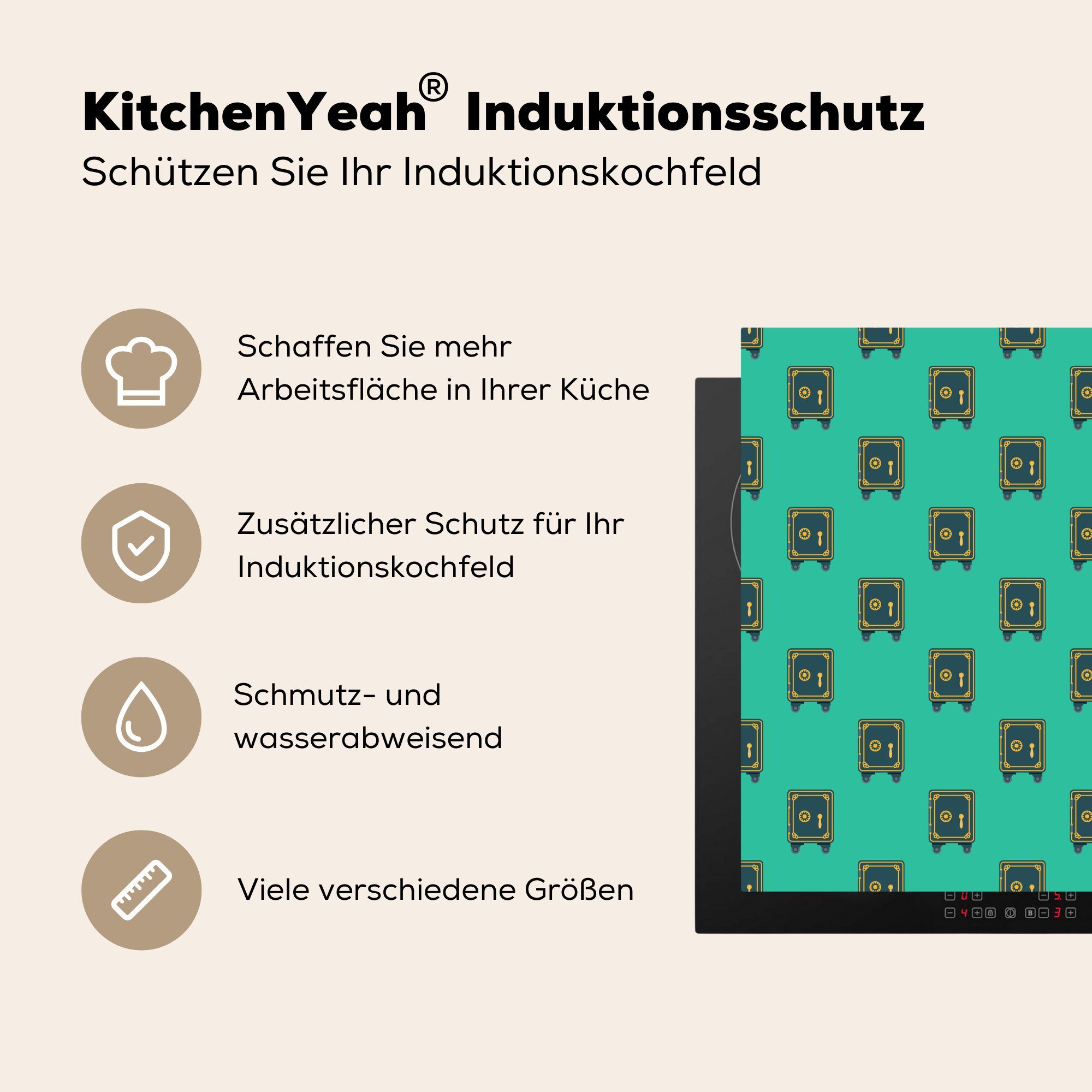 MuchoWow Herdblende-/Abdeckplatte Design - küche Sicher - Ceranfeldabdeckung, Vinyl, tlg), für 78x78 Blau, (1 Arbeitsplatte cm