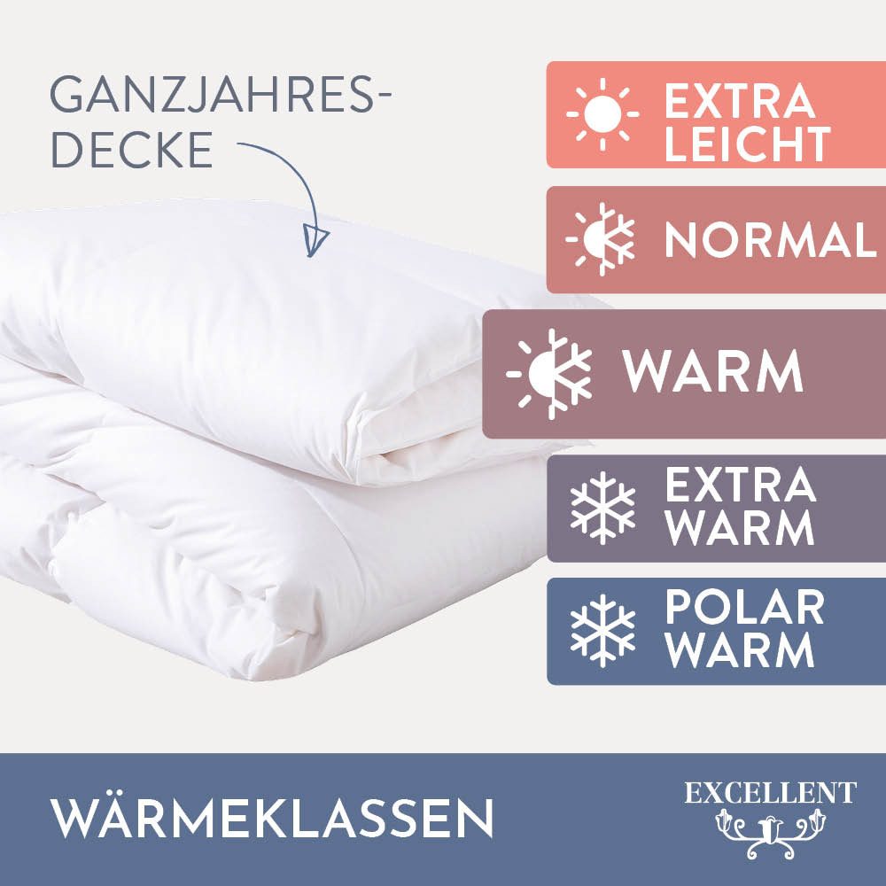 Excellent Daunenbettdecke Wien, Bettdecken für Sommer und Winter, Decke, Füllung: 90% Daunen, 10% Federn, Bezug: 100% Baumwolle, Bettdecke 135x200 cm, made in Germany, allergiker geeignet (Hausstaub)