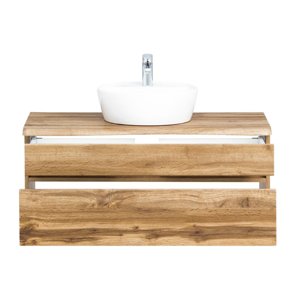 Lomadox VIDAGO-03 washbasin, Wotan oak finish with live edge look top, 101/55/52 cm