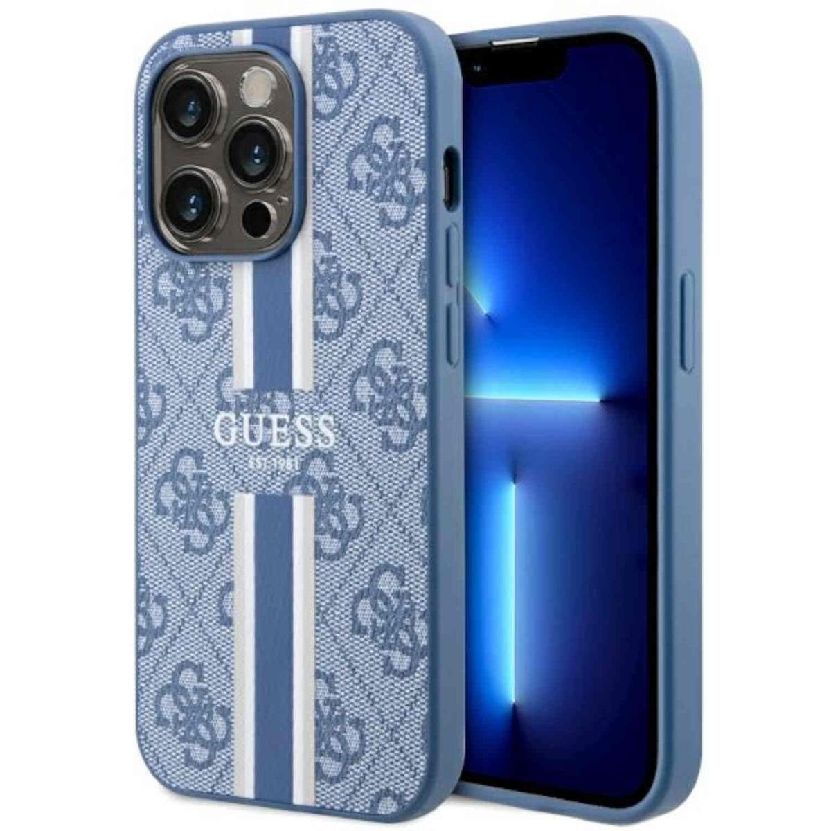 Guess Smartphone-Hülle Guess 4G Printed Stripes MagSafe Hülle Apple iPhone 14 Pro Max Blau