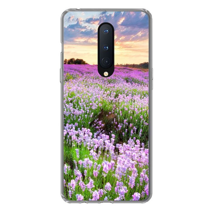 MuchoWow Handyhülle Blumen - Lavendel - Lila - Himmel - Sonnenuntergang - Wiese - Natur Phone Case Handyhülle OnePlus 8 Silikon Schutzhülle