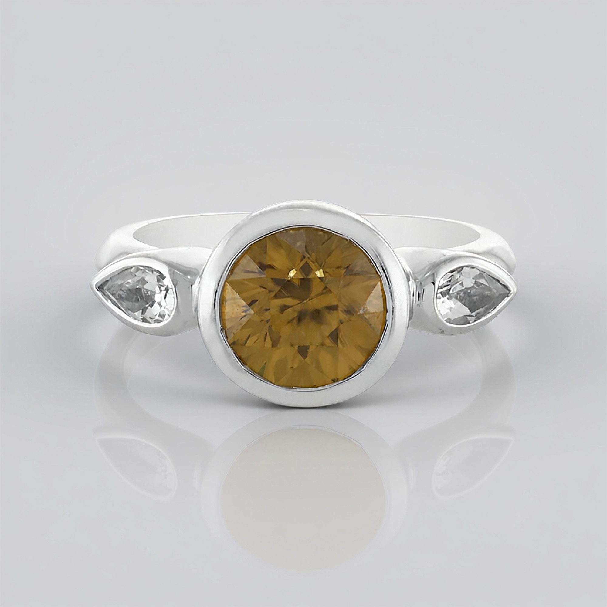 Cavill Silberring Cavill Ring 2,73 ct Gelber Zirkon & weiße Topas Tropfen Silber (1-tlg)