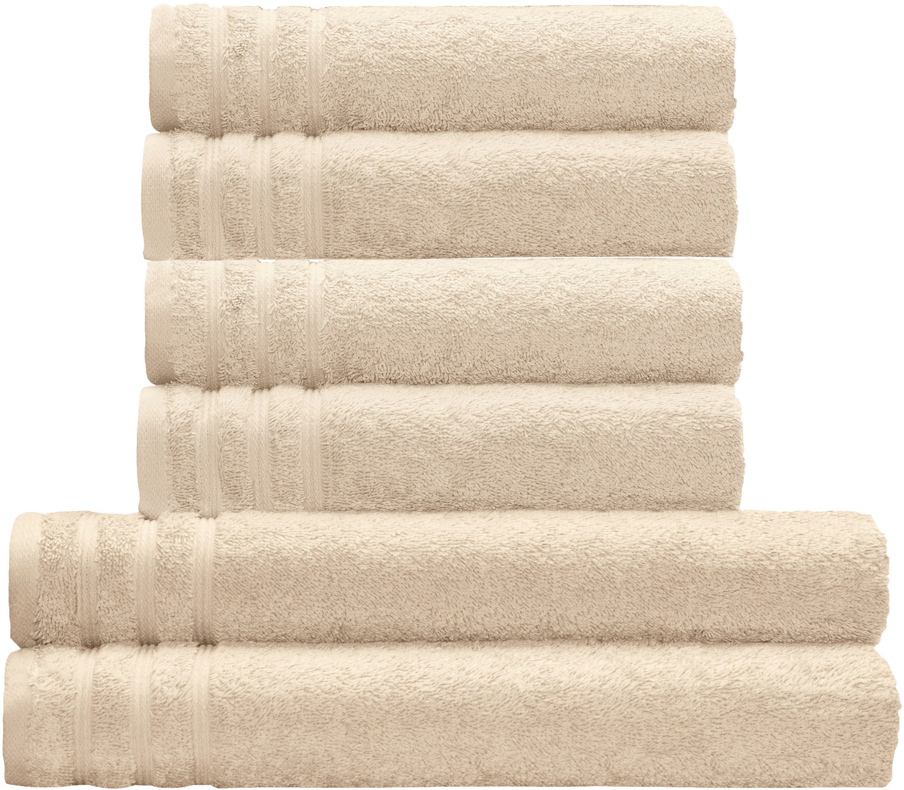 Kleine Wolke Handtuch Set Royal, 6 Stück (4 Handtücher 50/100 cm + 2 Duschtücher 70/140 cm), Frottier (Set, 6-St), Uni Farben, mit Bordüre, weich, in verschiedenen Sets erhältlich
