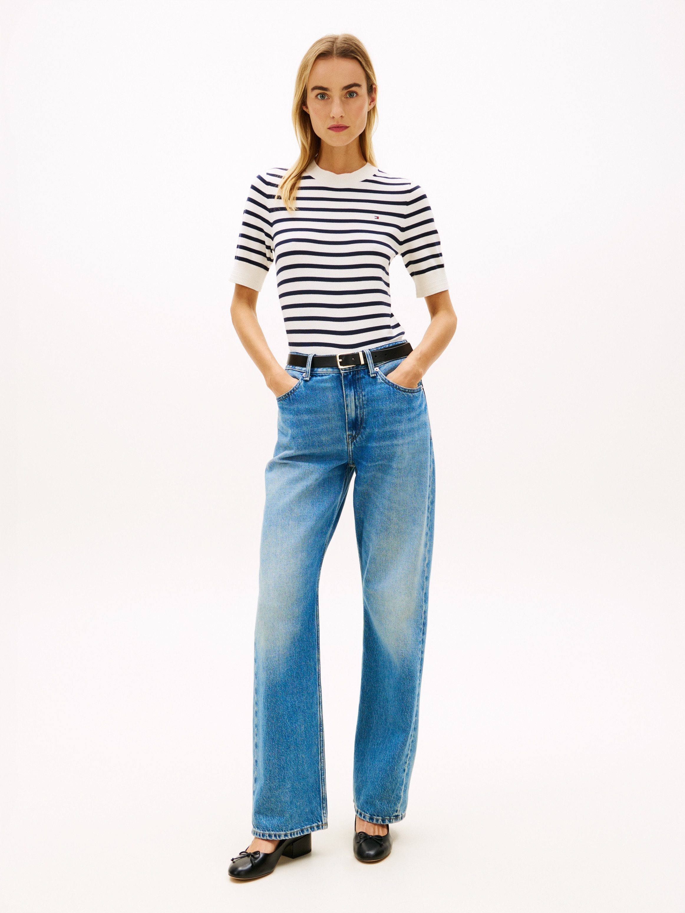 Tommy Hilfiger Kurzarmpullover CO JERSEY FINE GG C-NK SS SWT Baumwollmischung, Regular Fit