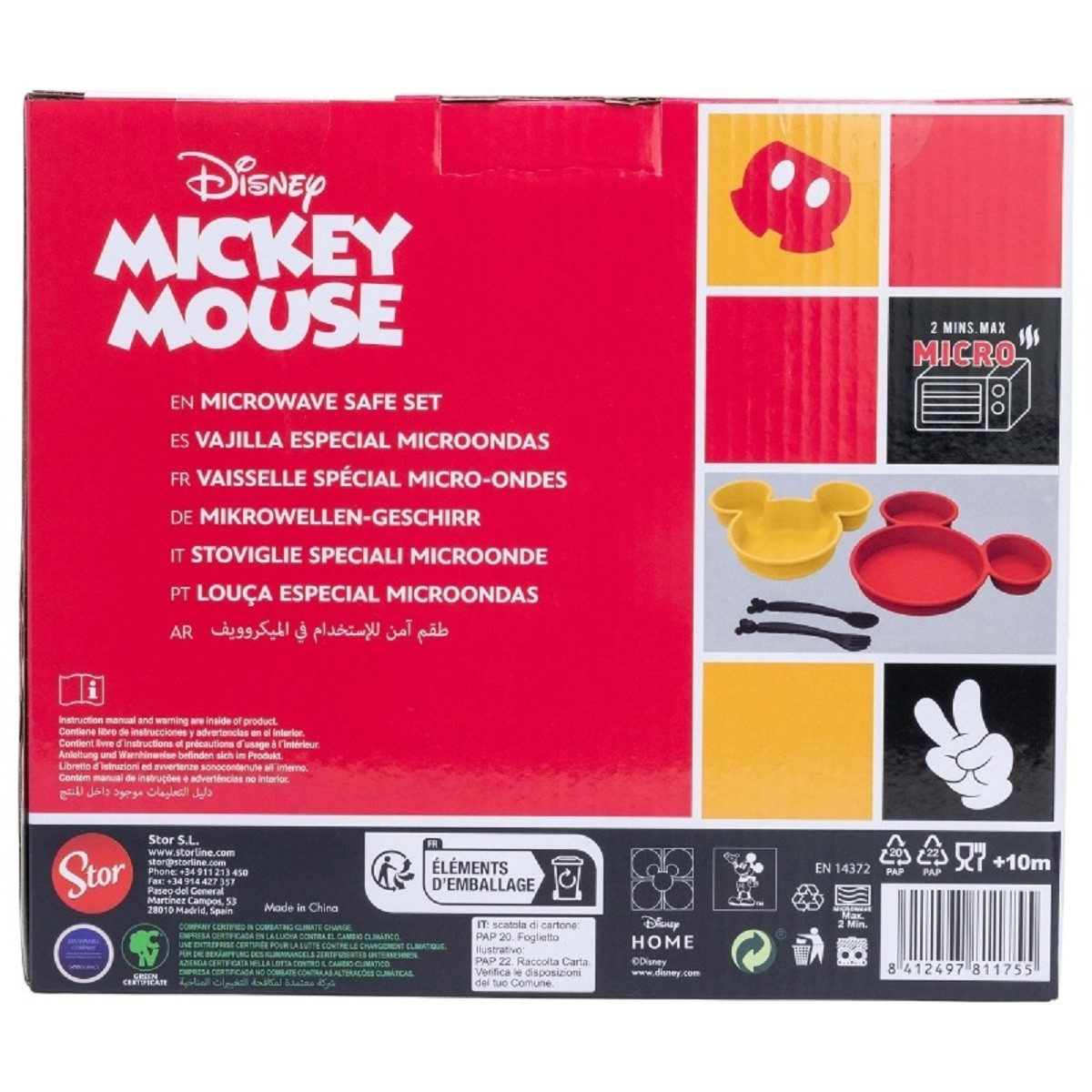 Disney Mickey Mouse Kindergeschirr-Set Kindergeschirr-Set 4-teilig – Teller, Schale & Besteck in Geschenkbox (4-tlg)