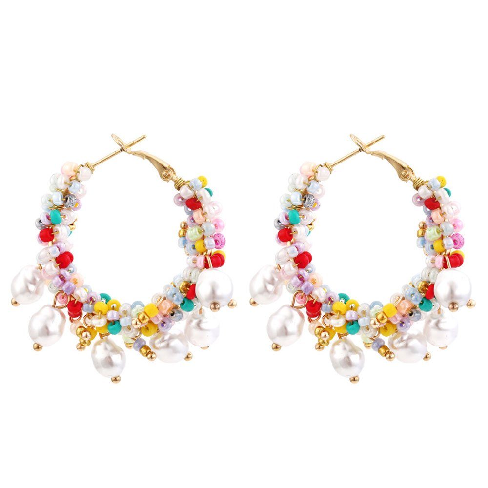 AUzzO~ Paar Ohrhänger Bohemian-Stil Paar farbig Kreis-Ohrringe Brautschmuck Bunt im Damenschmuck