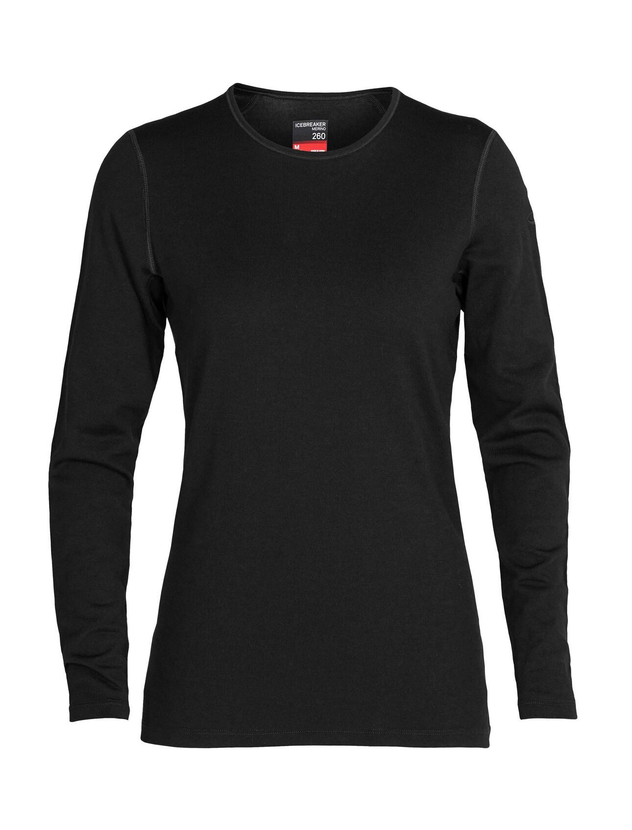 Icebreaker Langarmshirt Unterwäsche 260 Tech Crewe - Merinowolle, enganliegend - schwarz Damen