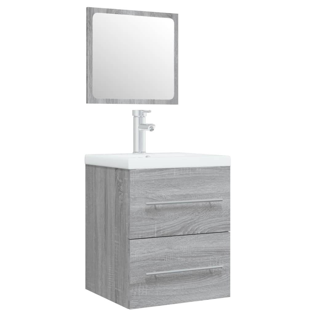 Badezimmerspiegelschrank mit Sonoma Holzwerkstoff vidaXL Einbaubecken Grau Waschbeckenschrank (2-St)