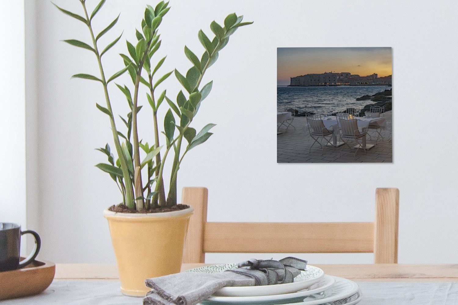 Leinwandbild (1 OneMillionCanvasses® Bilder Wohnzimmer mit Kroatien Sonnenuntergang, Terrasse St), Leinwand in für Schlafzimmer