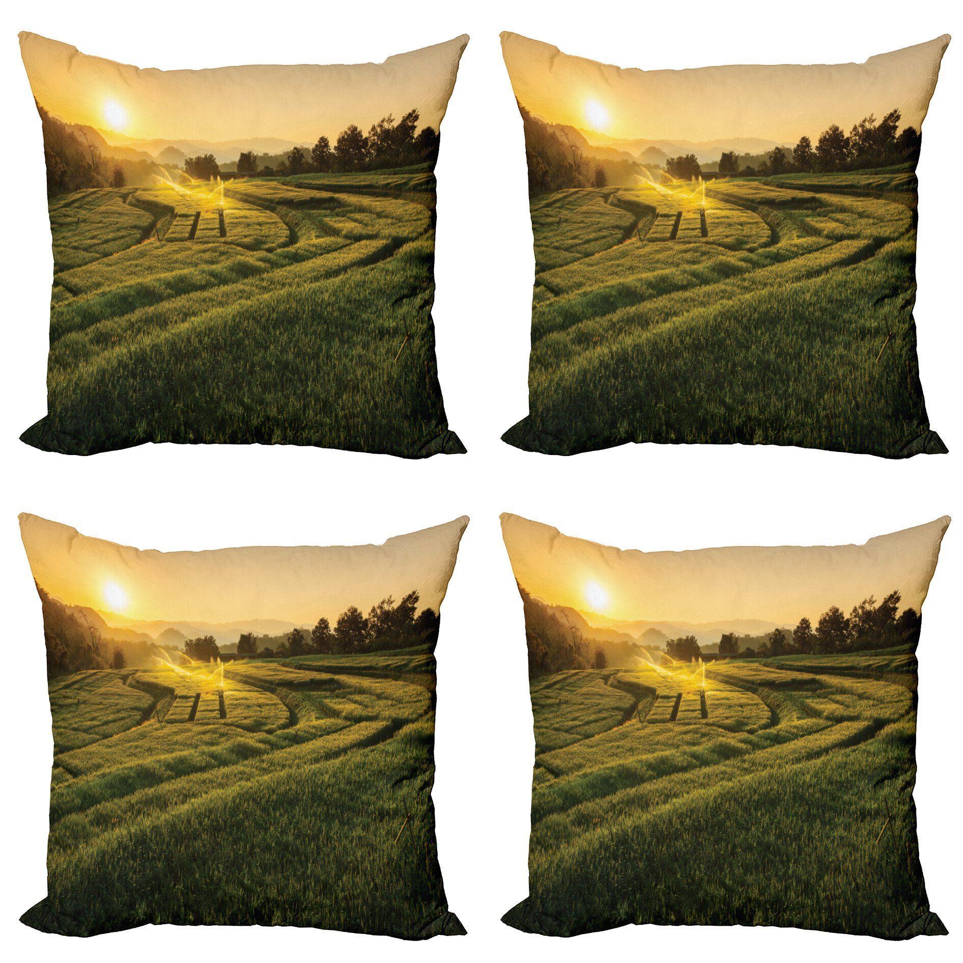 Kissenbezüge Modern Accent (4 Barley Stück), Sonnenuntergang Digitaldruck, Woods Natur Doppelseitiger Abakuhaus