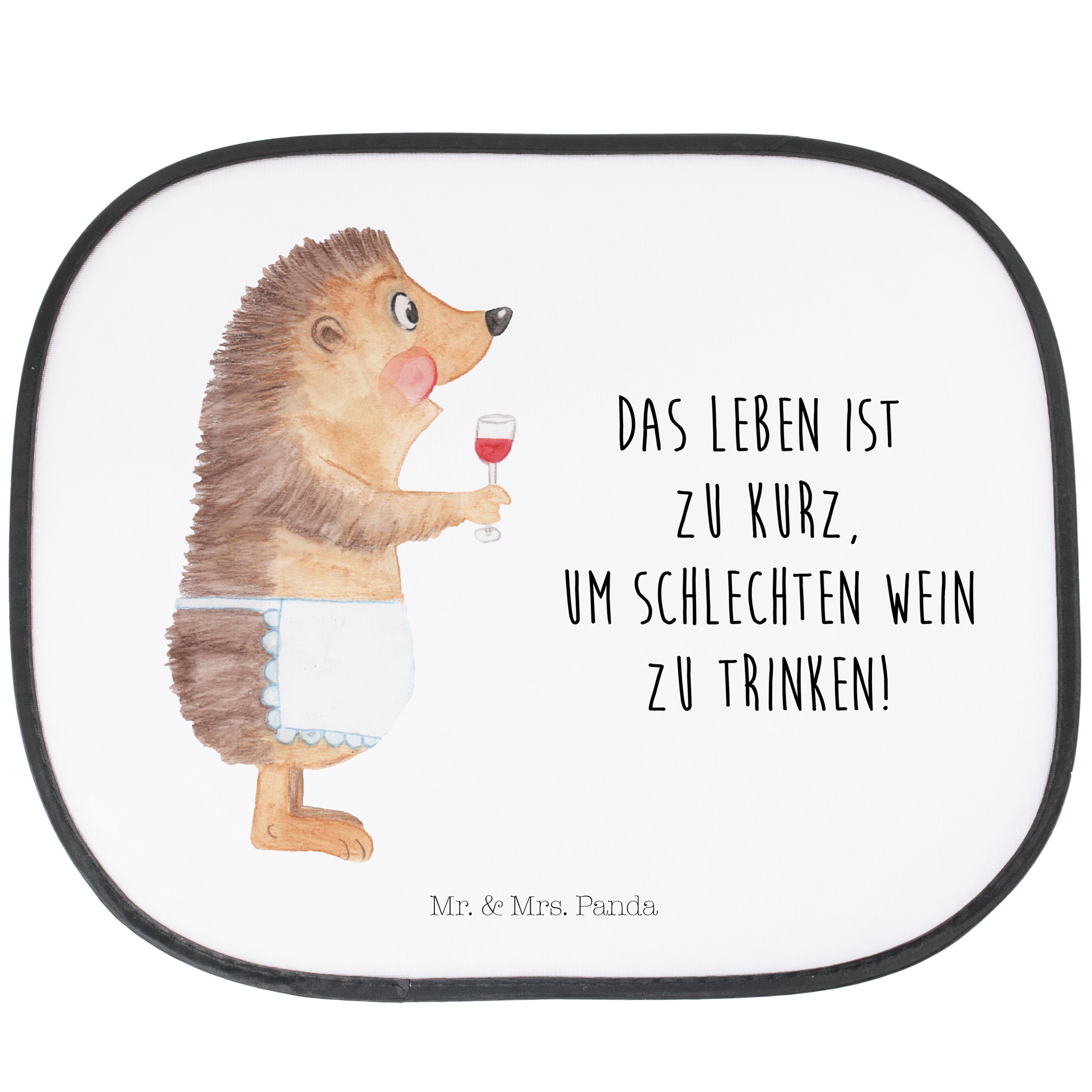 Sonnenschutz Igel mit Wein - Weiß - Geschenk, Weinglas, Auto Sonnenschutz, Sonnens, Mr. & Mrs. Panda, Seidenmatt