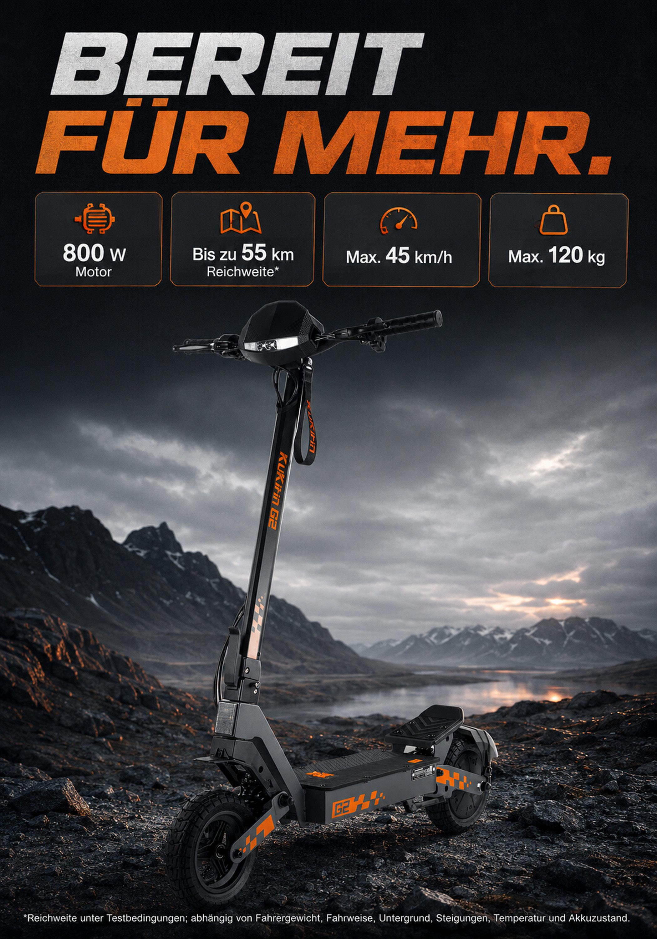 Sinaopus E-Scooter KuKirin G2 E-Scooter 800W 48V 15.6Ah 55km 45km/h 10 Zoll klappbar, Federgabelung Dualfederung LED Display Scheibenbremse IPX4 Akku – Bild 3 von 5