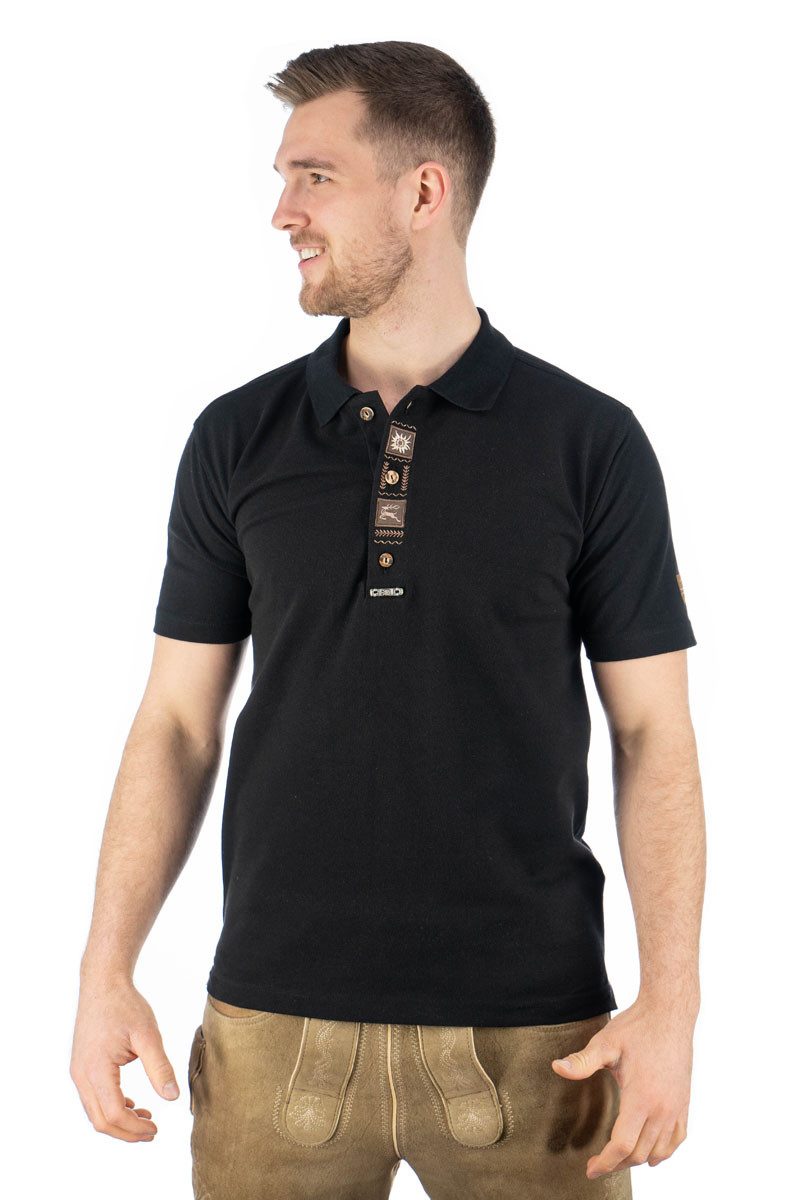 OS Trachten Poloshirt Zutao Regular Fit, Polokragen, Edelweiß-Stickerei auf der Knopfleiste