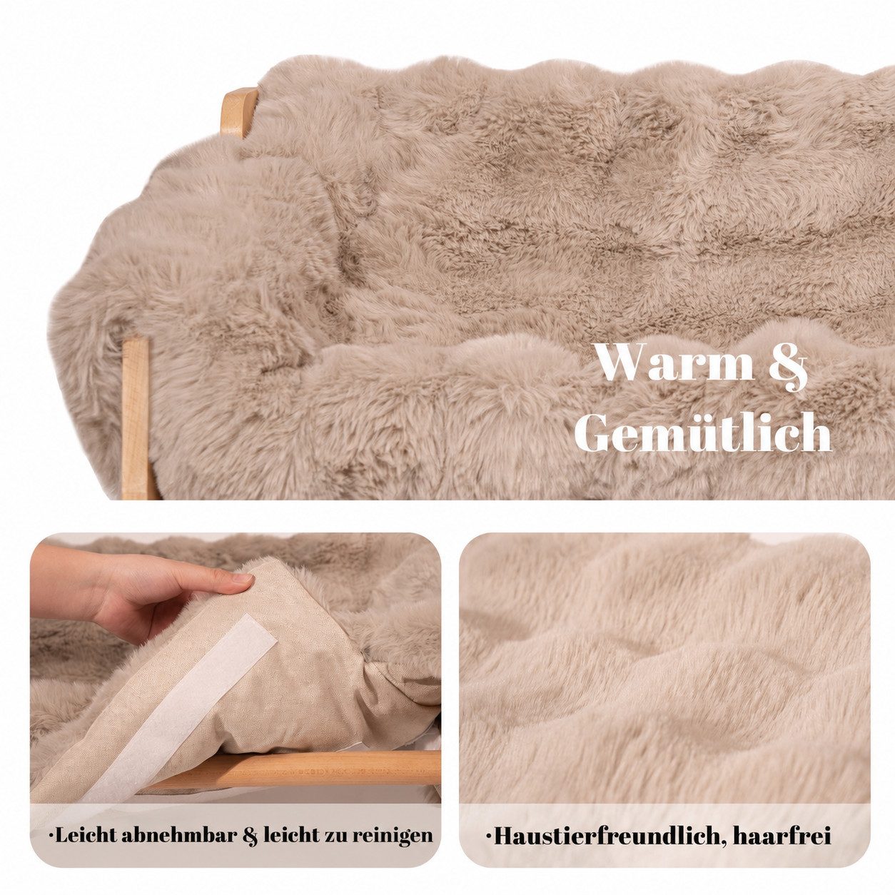CheerPals Tierbett Erhöhtes Design aus stabilem Buchenholz für optimalen Liegekomfort, Polyesterfaser – Bild 4 von 5