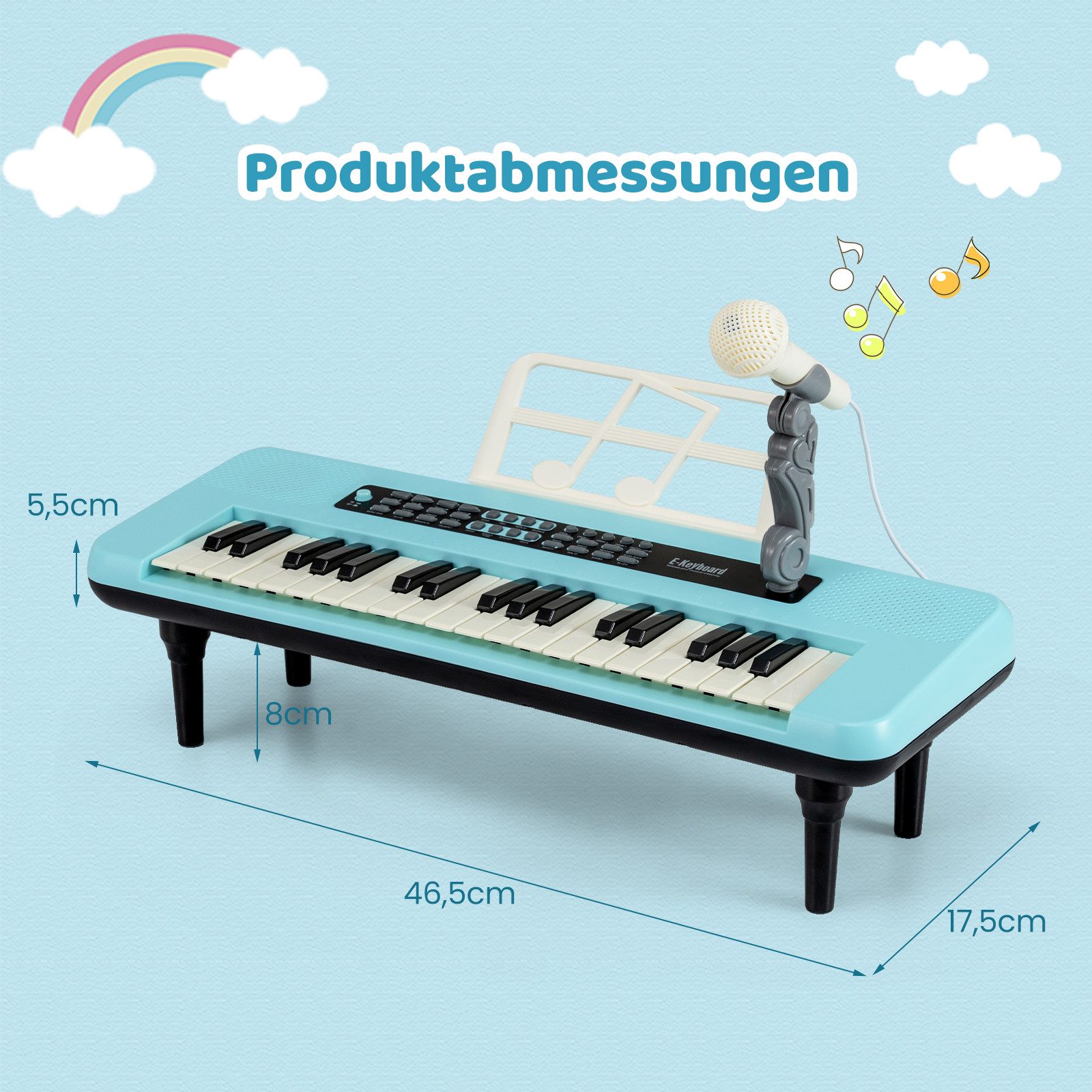 COSTWAY Spielzeug-Musikinstrument, 37-Tasten mit Mikrofon, Notenständer & abnehmbare Beine – Bild 5 von 5
