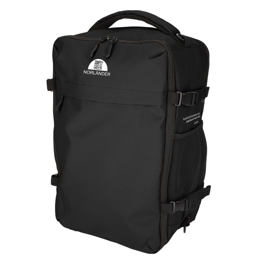 Norländer Reiserucksack Handgepäck-Rucksack – Nachhaltige Reisetasche mit 15,6" Laptopfach (1-tlg), RPET-Recycling, Anti-Diebstahl-Fach, Laptopfach 15,6", Trolley-Band