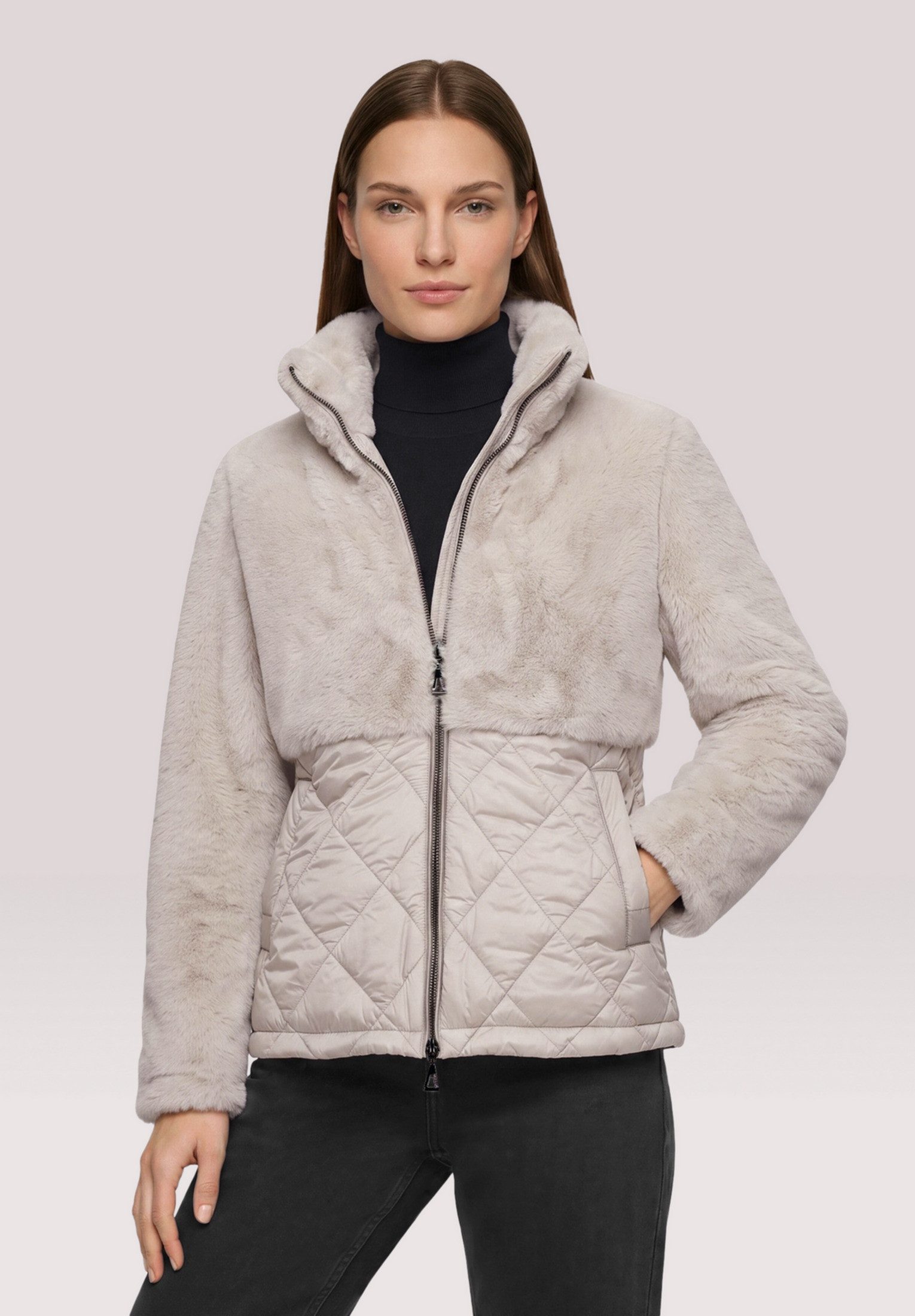 Amber & June Plüschjacke Damen mit Stehkragen
