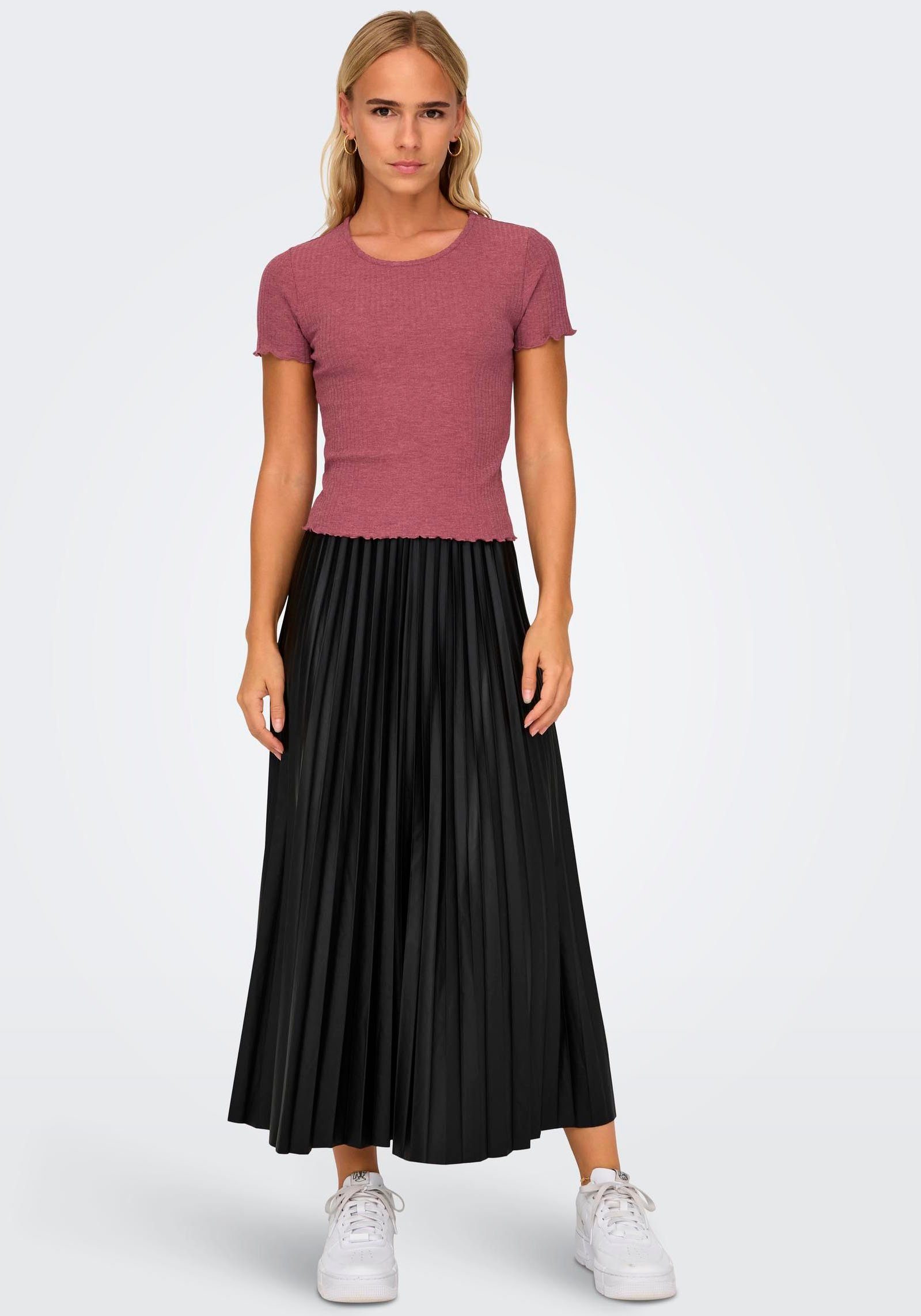 ONLY Rundhalsshirt ONLEMMA S/S SHORT TOP NOOS JRS Rundhals, modisch, regular fit, gewellter Abschluss, unifarben